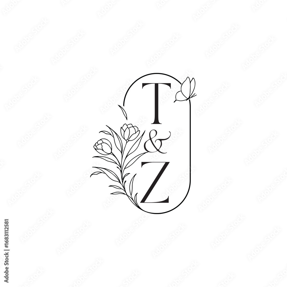 Obraz premium luxury minimalist logo design TZ caligraphic style monogram letter wedding initial concept alphabet