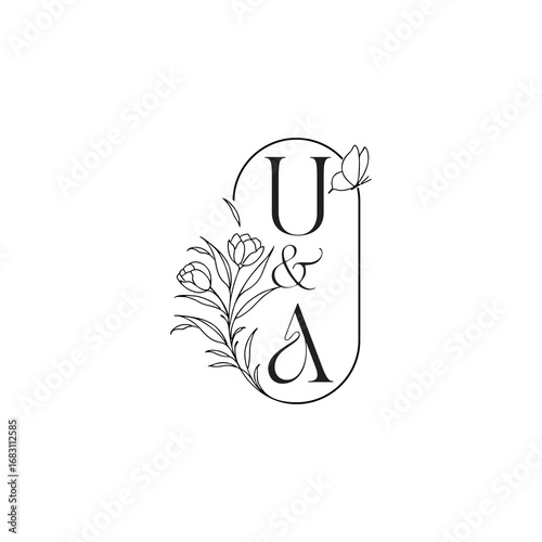 luxury minimalist logo design UA caligraphic style monogram letter wedding initial concept alphabet