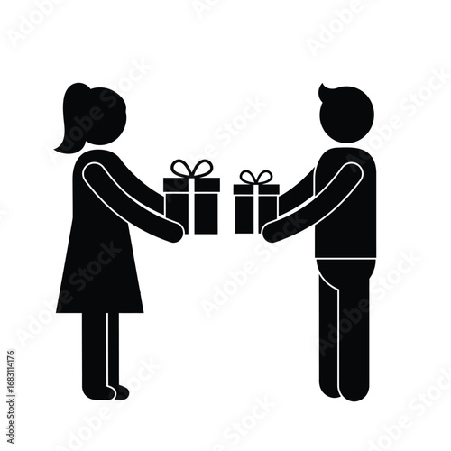 Couple exchanging gifts silhouette exchange presents