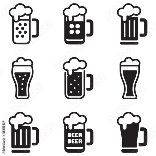 Set Beer vector icon sign symbol. Vector black silhouette. with white background