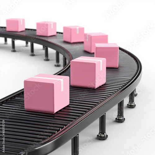 pink and black conveyor belt angled horizontally