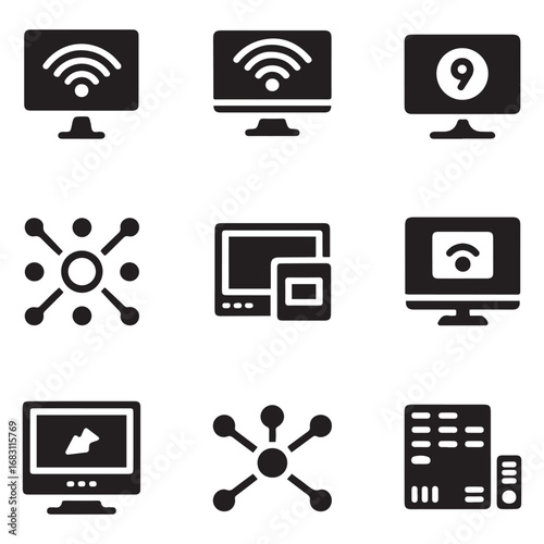 Set Computer network vector icon sign symbol. Vector black silhouette. with white background