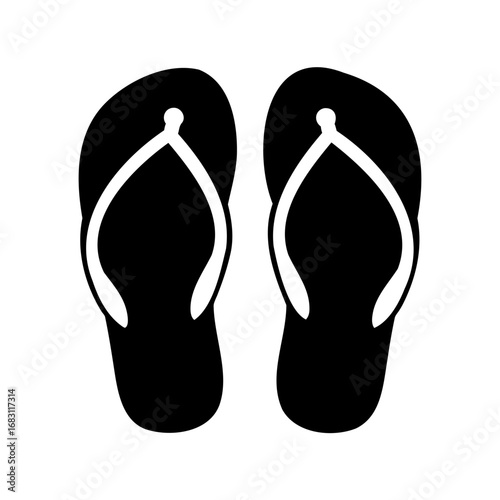 A simple black and white image of a pair of flipflops sandals