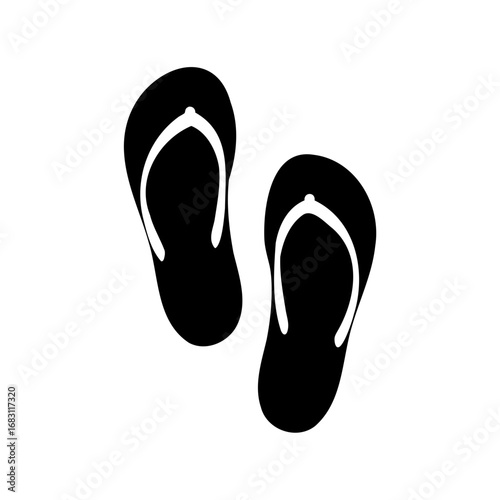 A simple black and white vector illustration of a pair of flip flops
