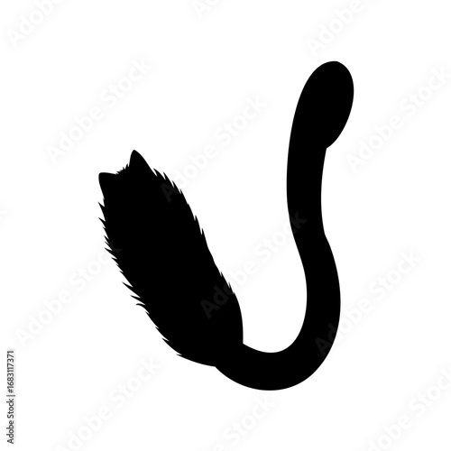 Black silhouette of a fantasy creature tail with fluff and a bulb