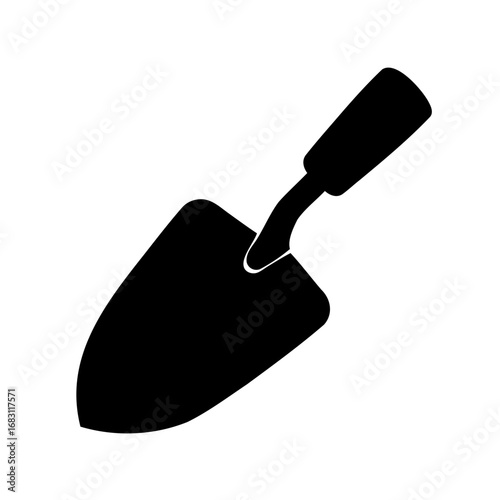 Black and white image of a garden trowel tool for planting