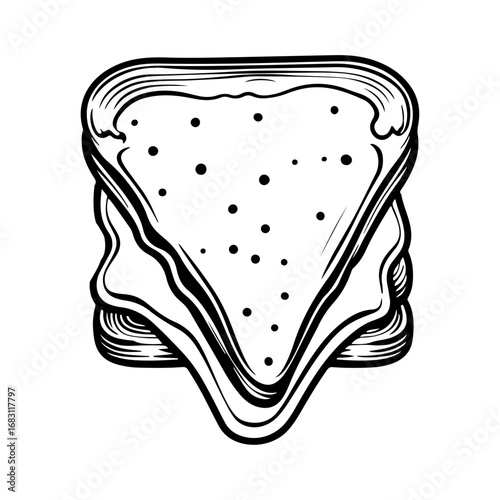 Black and White Sandwich Sketch – Unique illustration ideal for use on food packaging, kitchen wall decor, online recipe blogs, social media food posts, and cafe menu cards.