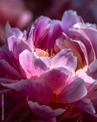 Close up macro of peony petals gentle light romantic detailed texture