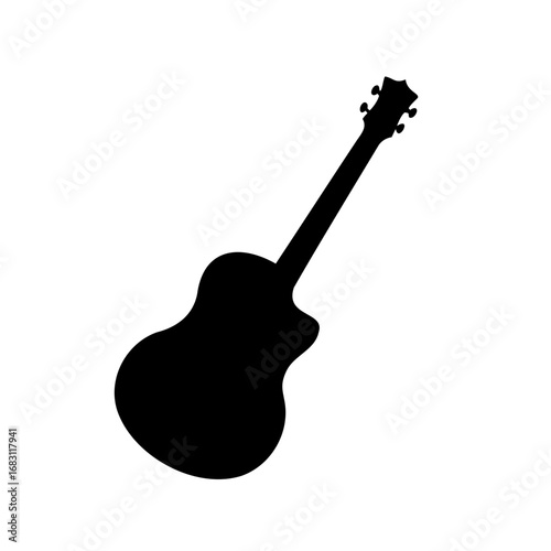 Black silhouette of an acoustic guitar on a white background illustration image