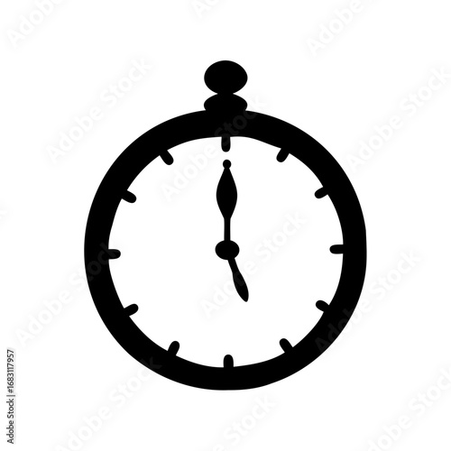 A simple black and white drawing of a pocket watch at 1230