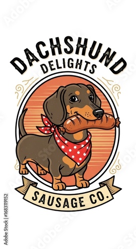 Dachshund Delights Sausage Co. logo with a cute dog.