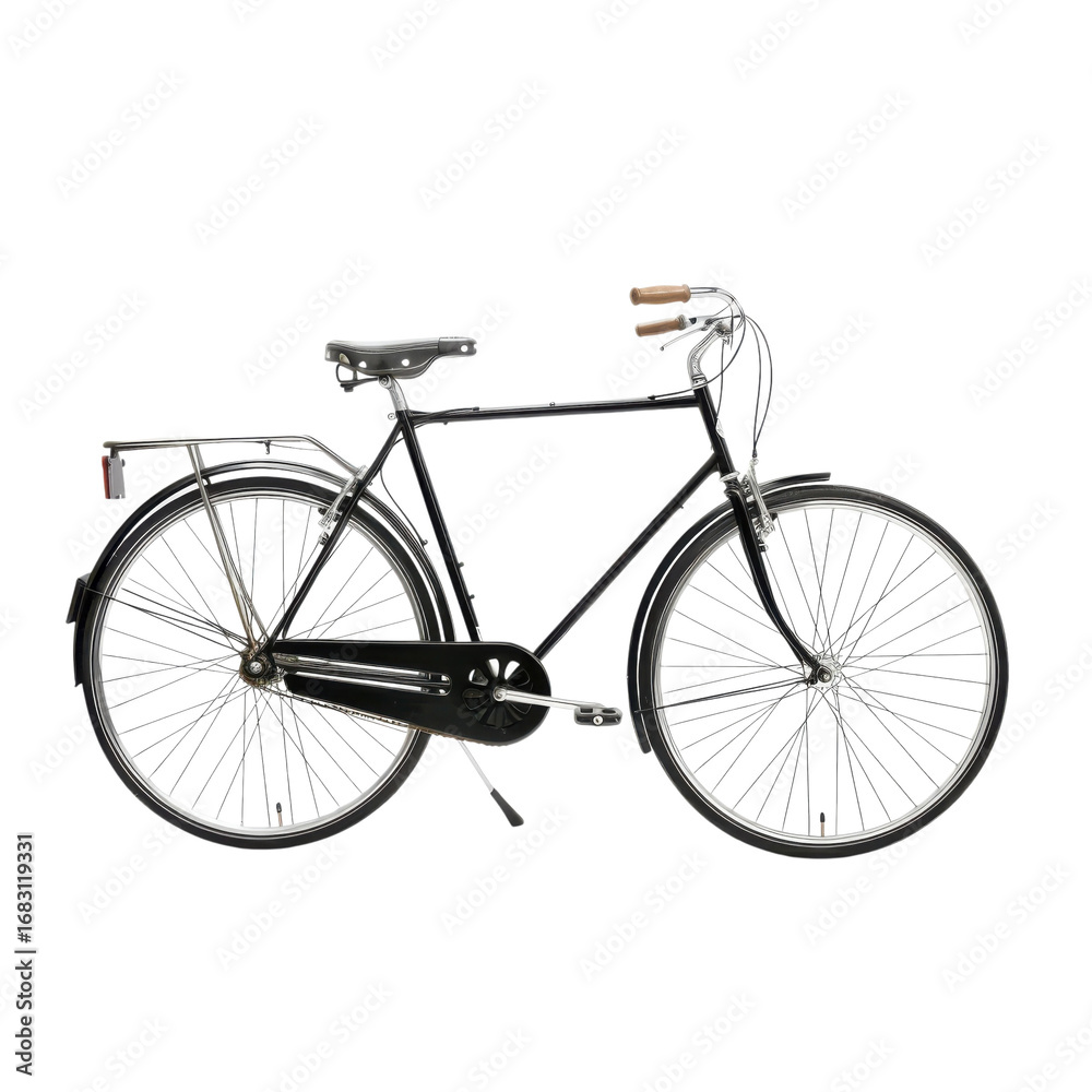Fototapeta premium Classic black bicycle with silver wheels on a clean black studio background