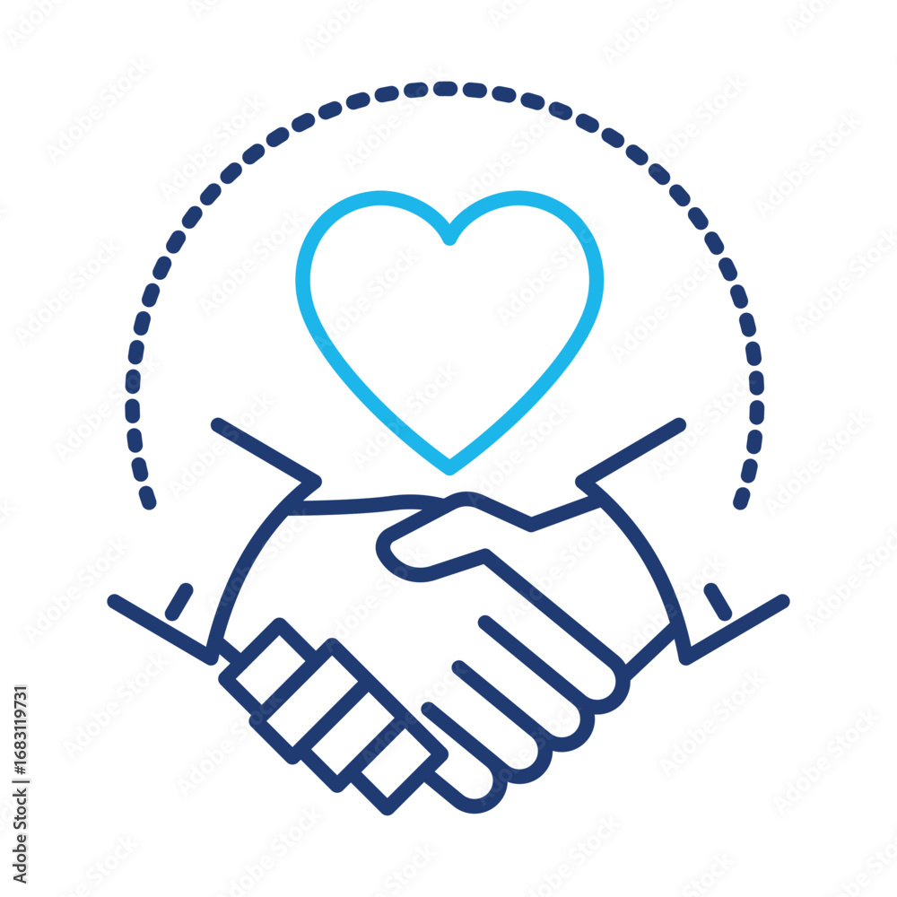 Obraz premium Heart handshake icon representing mutual understanding appreciation workplace respect empathetic leadership teamwork
