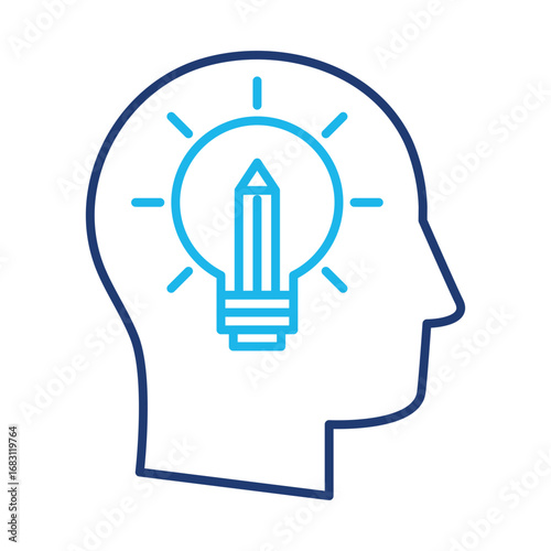 Lightbulb head icon representing creative thinking innovation problem solving brainstorming ideation