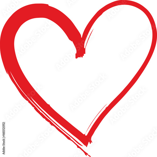 Hand Drawn Red Heart Outline - Artistic Brush Stroke Love Symbol isolated on png, transparent background