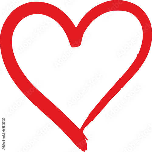 Hand Drawn Red Heart Outline isolated on png, transparent background- Love, Romance, Valentine's Day Symbol, Affection Doodle Sketch