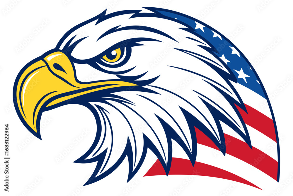 Obraz premium Proud American Eagle Head Vector: Patriotic Symbol with USA Flag Elements for Freedom and Strength
