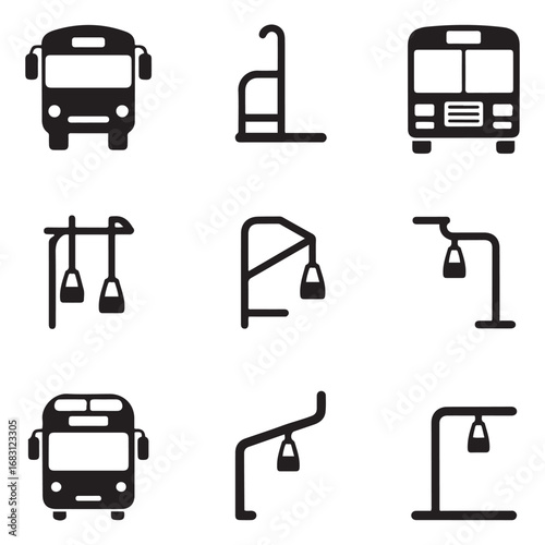 Set Bus handrail vector icon sign symbol. Vector black silhouette. with white background