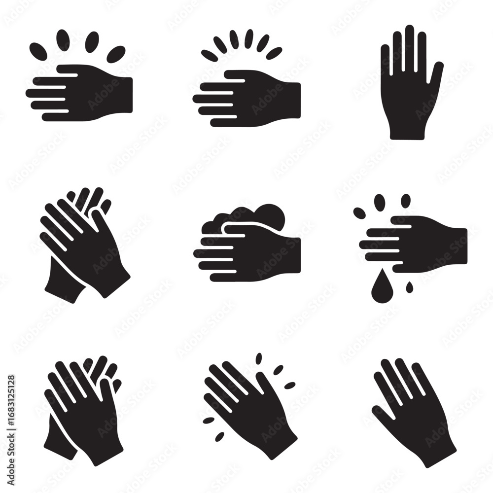 Fototapeta premium Set Washing hand icon sign vector, Symbol, logo illustration for web and mobile. Vector black silhouette. with white background