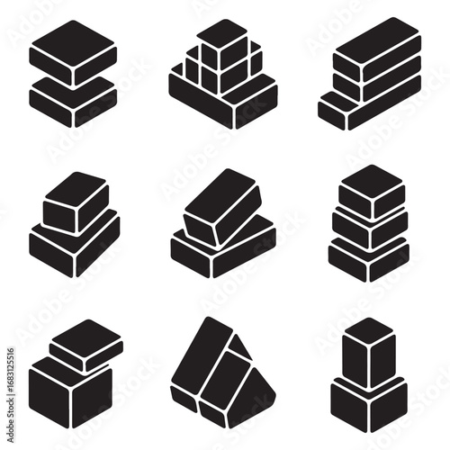Set building blocks icon. Vector black silhouette. with white background