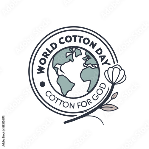 Illustrated design displays earth with cotton plant declaring World Cotton Day with transparent backdrop