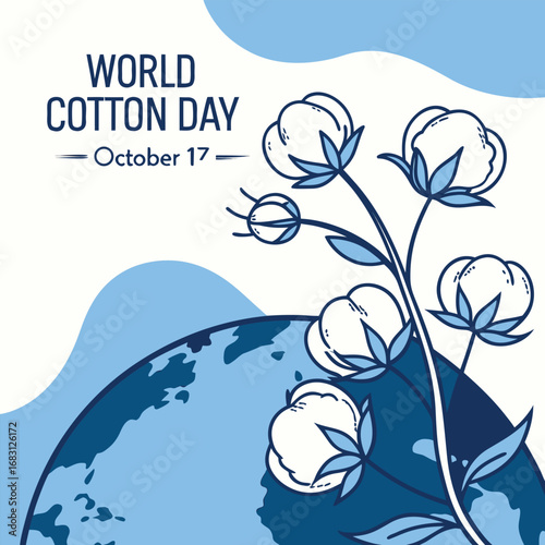 October seventeenth is celebrated with cotton flower branches over a world map background