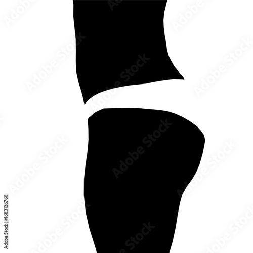 Black silhouette of a woman's legs in panties. Side view. Vector illustration