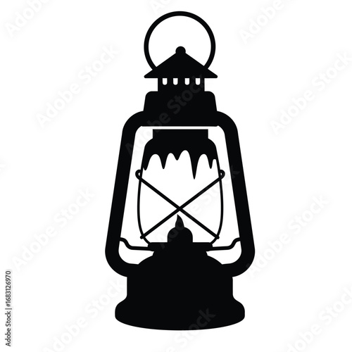 Vintage lantern silhouette icon kerosene lamp