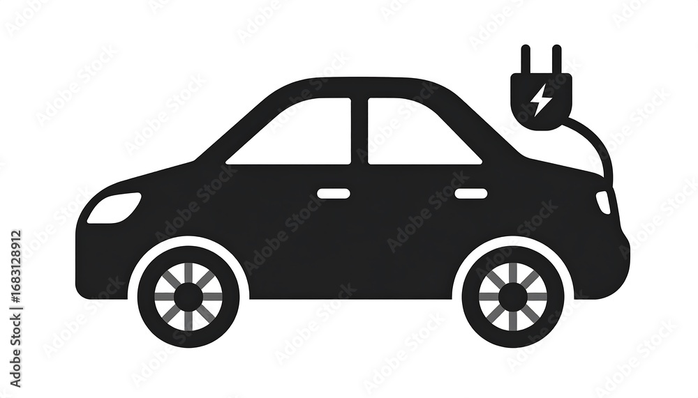 Obraz premium Simple black silhouette of an electric car with charging plug
