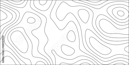 Abstract topographic map style illustration depicting elevation contour lines across a white background, simple design for geographical or cartographic concepts.