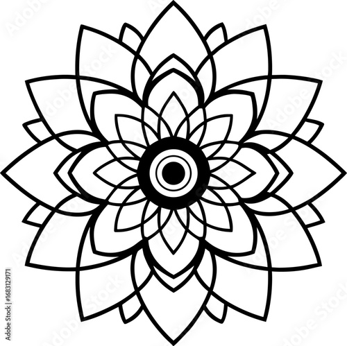 Concentric Circle and Petal Mandala Outline Design petals concentric circles