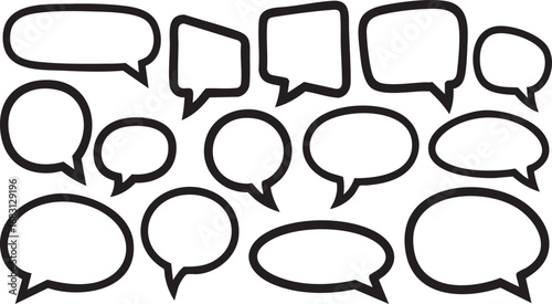 Versatile Collection of Hand-Drawn Speech Bubbles and Thought Balloons. Empty Vector Chat Boxes for Dialogue, Communication, Messaging, and Comic Strip Design.