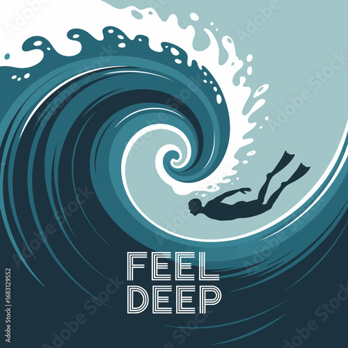 A lone surfer is captured in silhouette as they ride the powerful curl of a massive ocean wave conveying a sense of adventure and immersion in nature s forces