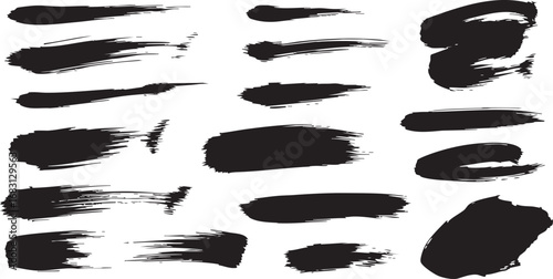 Vector Black Grunge Brush Strokes Set. Artistic Hand-Painted Ink Textures Collection. Vector Design Elements for Abstract Art and Graphic Design.