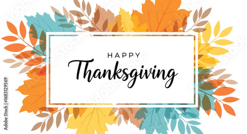Vector illustration of happy thanksgiving text with colorful autumn leaves for thanksgiving