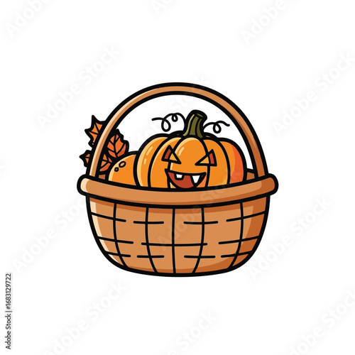 Vector illustration of halloween pumpkin in a basket for thanksgiving