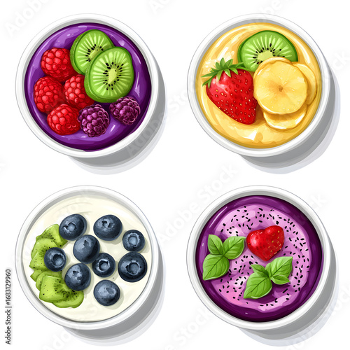 Vibrant Acai Bowls Element Set in Various Colors for Healthy Living