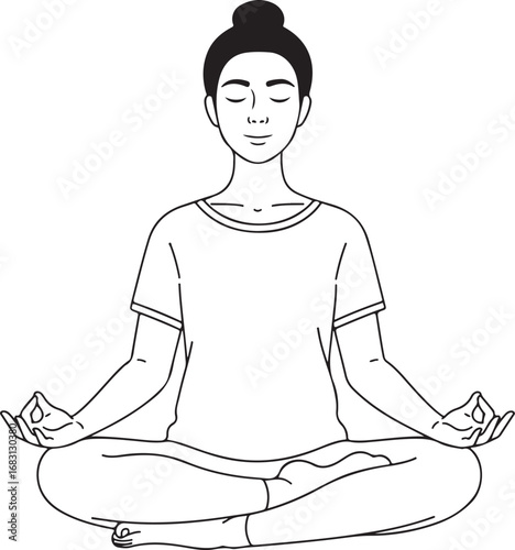 Woman meditating in lotus pose with mudra hands yoga