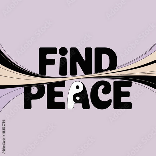 Find peace with yin yang symbol and flowing lines representing harmony and balance on a soft purple background