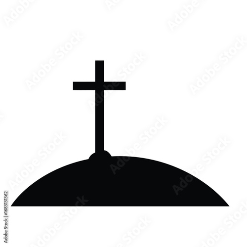Black cross on hill silhouette white