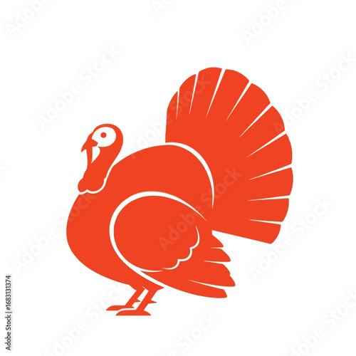 Vector illustration of orange silhouette of a turkey with its tail feathers spread for thanksgiving