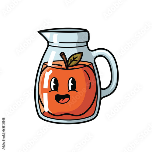 Vector illustration of cute cartoon apple juice in a pitcher for thanksgiving