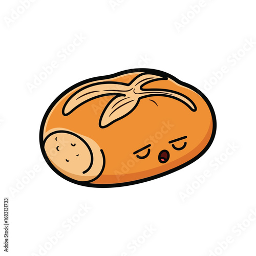 Vector illustration of cute cartoon bread roll with a sleepy face for thanksgiving