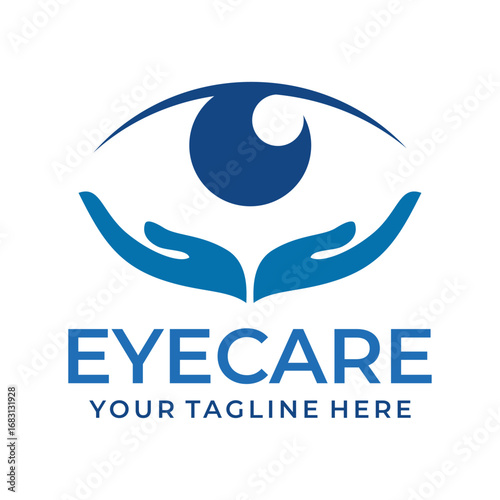  Eye care logo vector illustration template. Simple letter blue and black