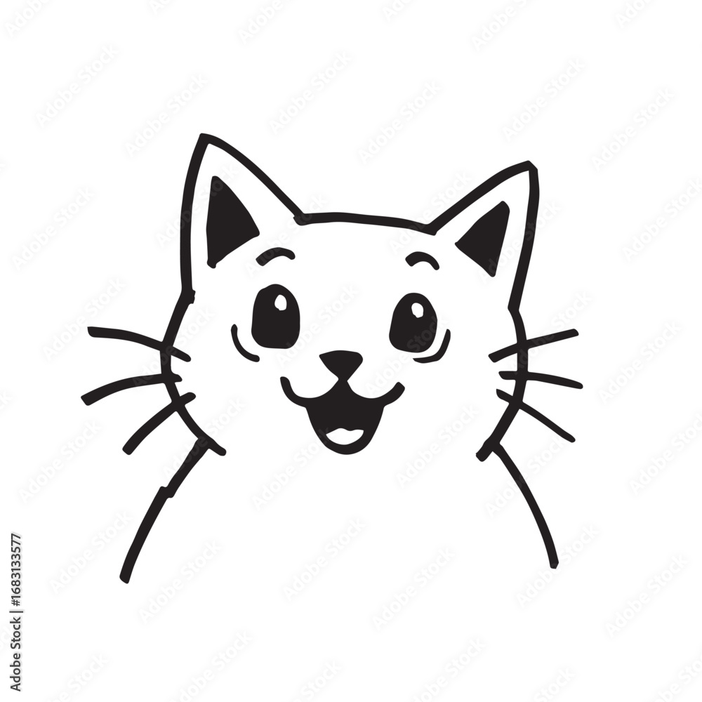 Fototapeta premium Cat Doodle Black and White Illustration Vector Image Cute Kitten Sketch Line Art Drawing Silhouette
