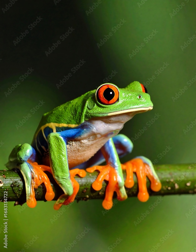 Fototapeta premium Vibrant red-eyed tree frog on a branch