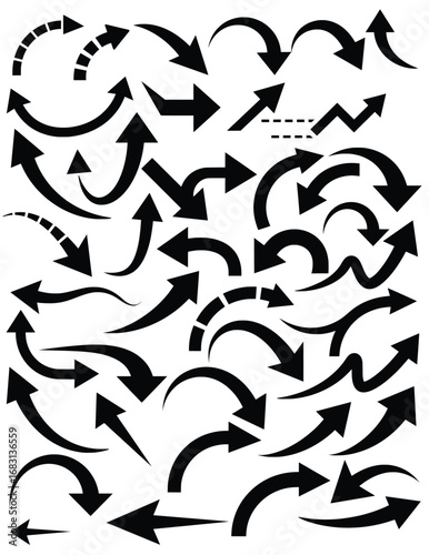 Collection of arrow vector graphic design elements for direction and navigation usage needs silhouette