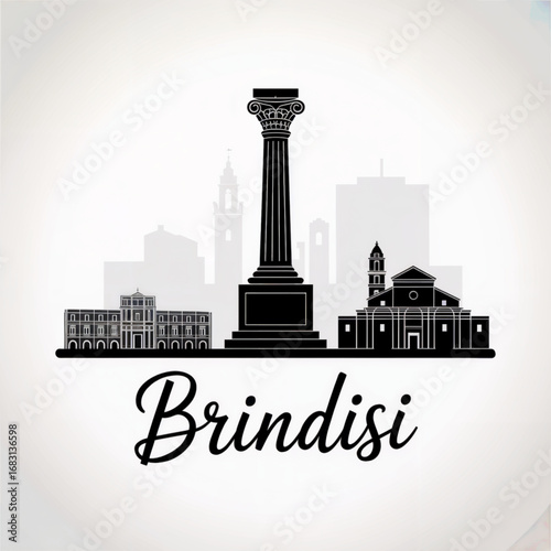 Tableau sur toile Brindisi Italy Skyline Silhouette — Historic Adriatic Port City in Puglia Vector