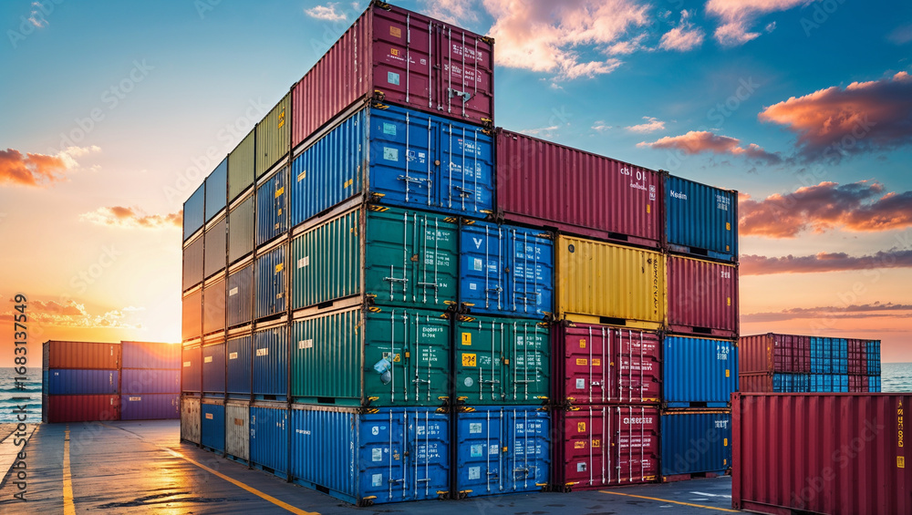 Fototapeta premium Container yard with cargo logistics for international import export shipping