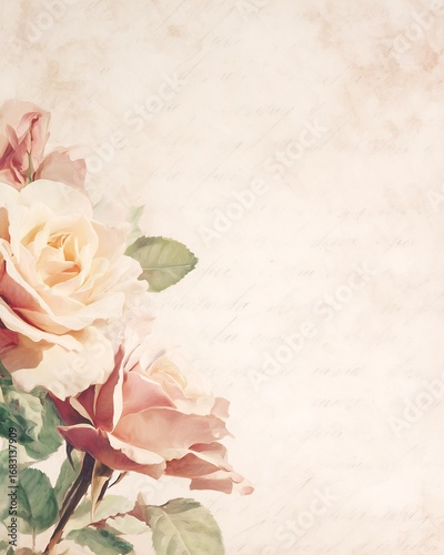 Elegant watercolor roses soft pastel tones textured brush strokes with writing space artistic floral background ideal for greeting cards and invitations